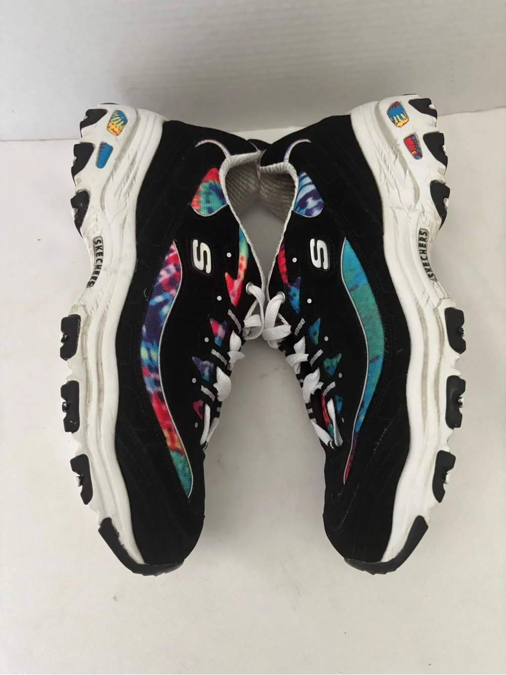 SKECHERS D’LITES GALAXY FANTASY WOMENS SNEAKERS BLACK/VIBRANT DYE ACCENTS SZ 10